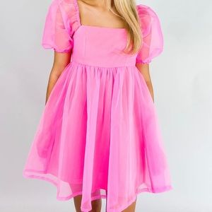 Pink babydoll puff sleeve dress